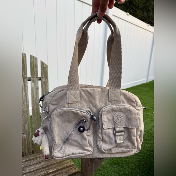 Kipling Defea Large Tan Nude Satchel Shoulder Handbag 13x9” No Crossbody Strap C - Picture 1 of 8